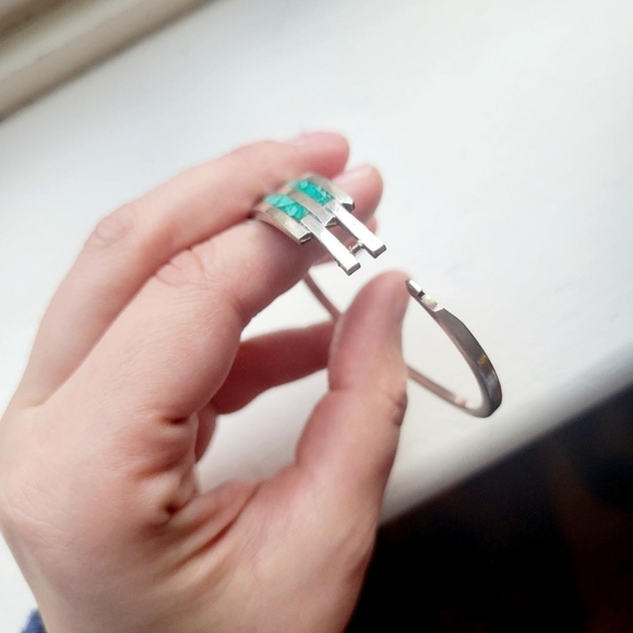 Vintage Silver Green Turquoise Bracelet - Picture 7 of 8